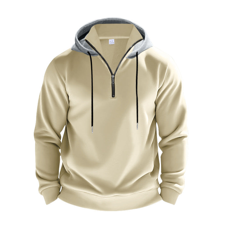 Men's sporty hoodie sweatshirt with short front zipper, contrast-lined hood and elastic ribbed cuffs StylebySassy