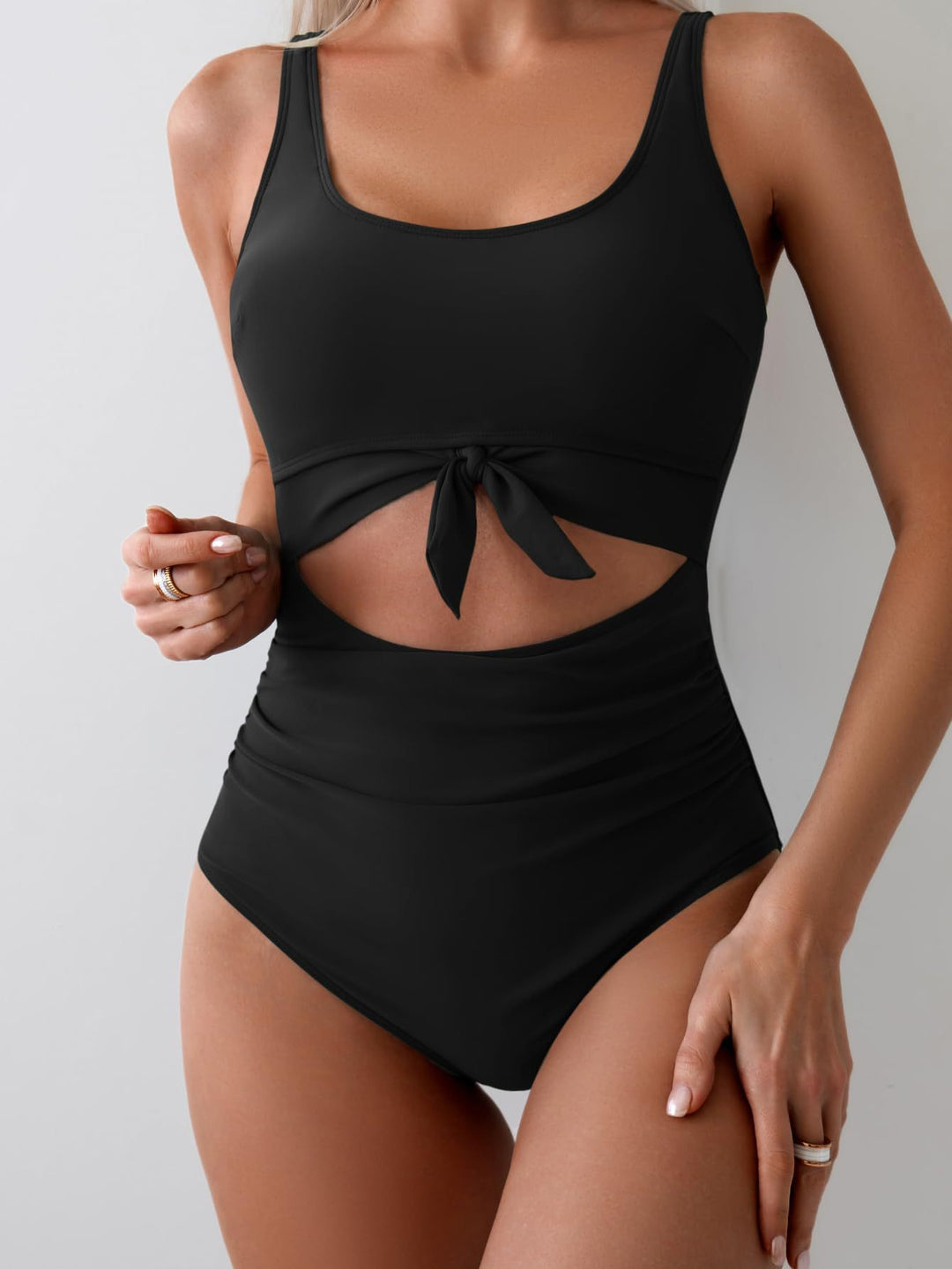 Women's One-Piece Swimsuit with Trendy Cut-Out Design and Adjustable Knot StylebySassy