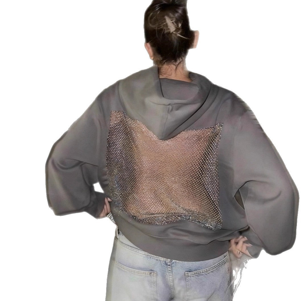 Women's hooded sweatshirt with transparent embroidered back section StylebySassy