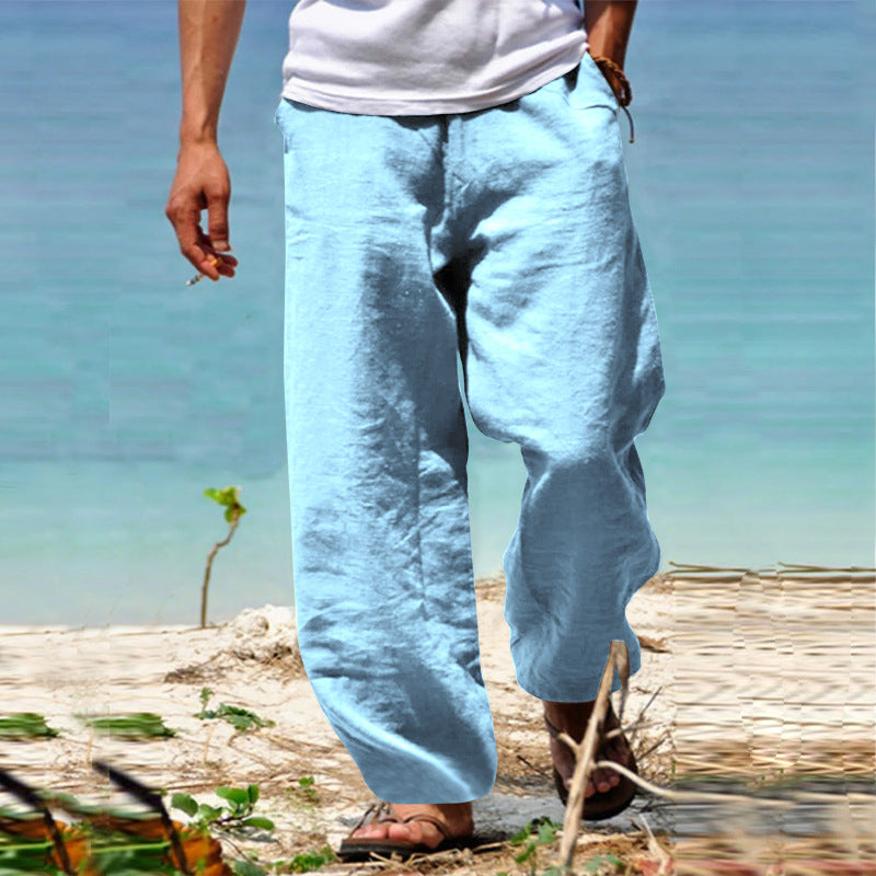 Men's casual beach pants in palazzo cut made of breathable linen-cotton blend with comfort waistband StylebySassy