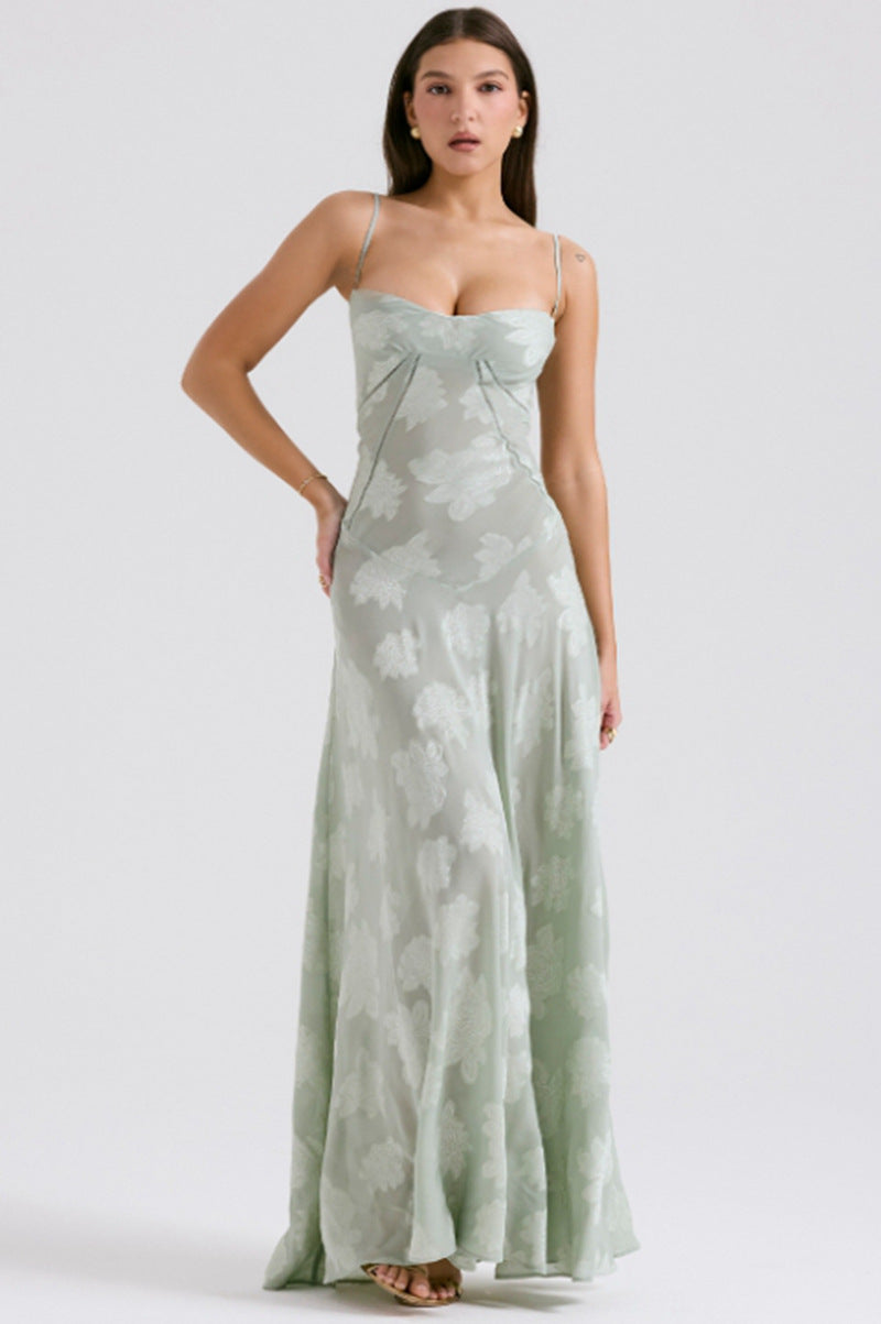 Ladies flowing maxi dress with corset top and spaghetti straps StylebySassy