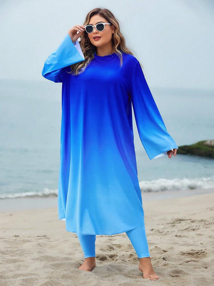 Women creamy beach dress with long sleeves and fashionable gradient color StylebySassy