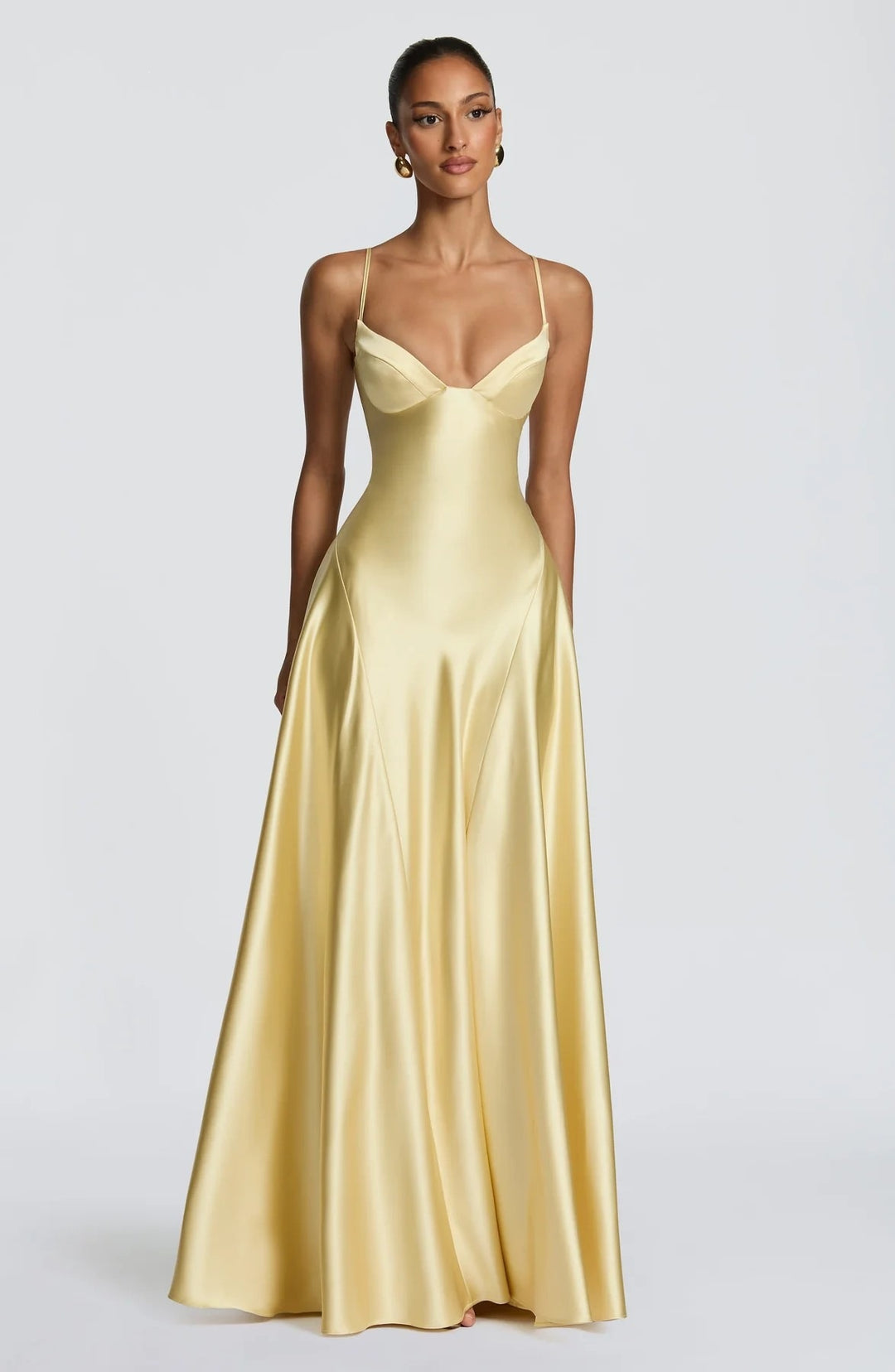 Ladies elegant satin maxi dress with refined spaghetti straps StylebySassy