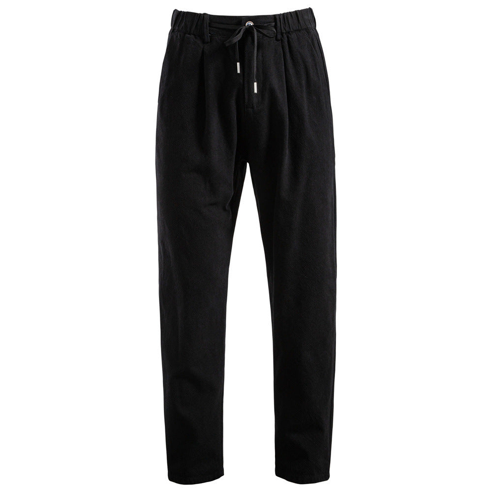 Men's casual pleated trousers with elastic drawstring waistband and tapered leg StylebySassy