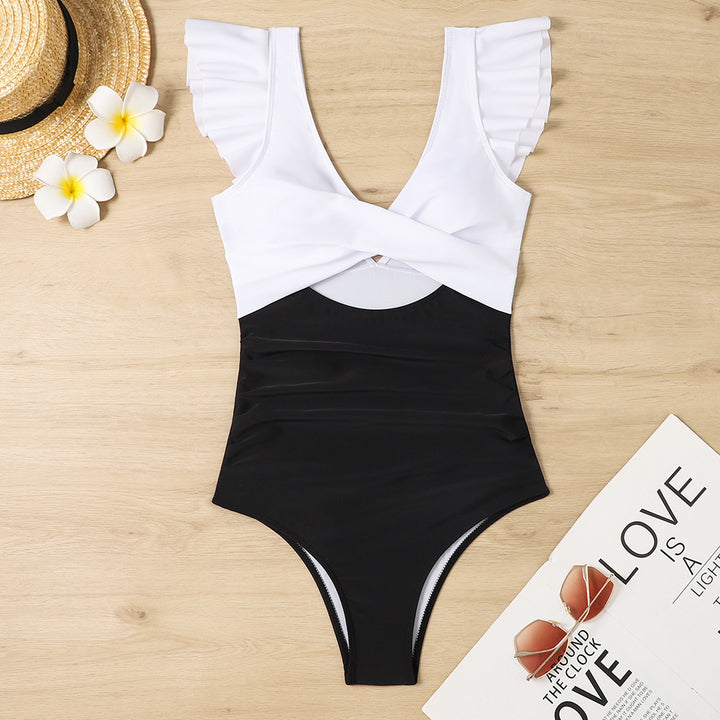 Women's One-Piece Swimsuit with Voluminous Ruffles and Striking Wrap Design StylebySassy