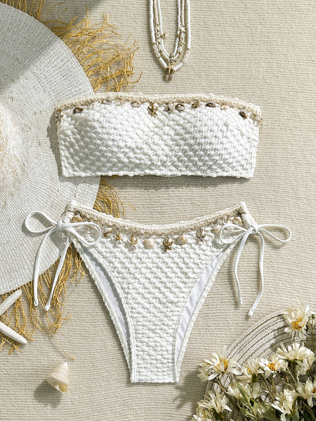 Women's bandeau bikini with exquisite shell embellishments StylebySassy
