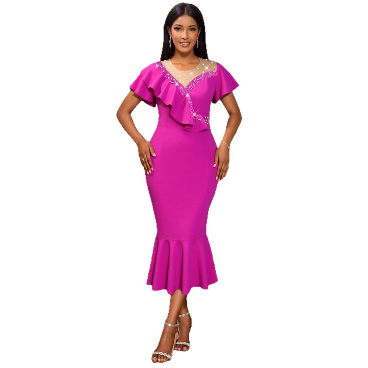 Women's figure-hugging dress with ruffle design and rhinestone accents StylebySassy