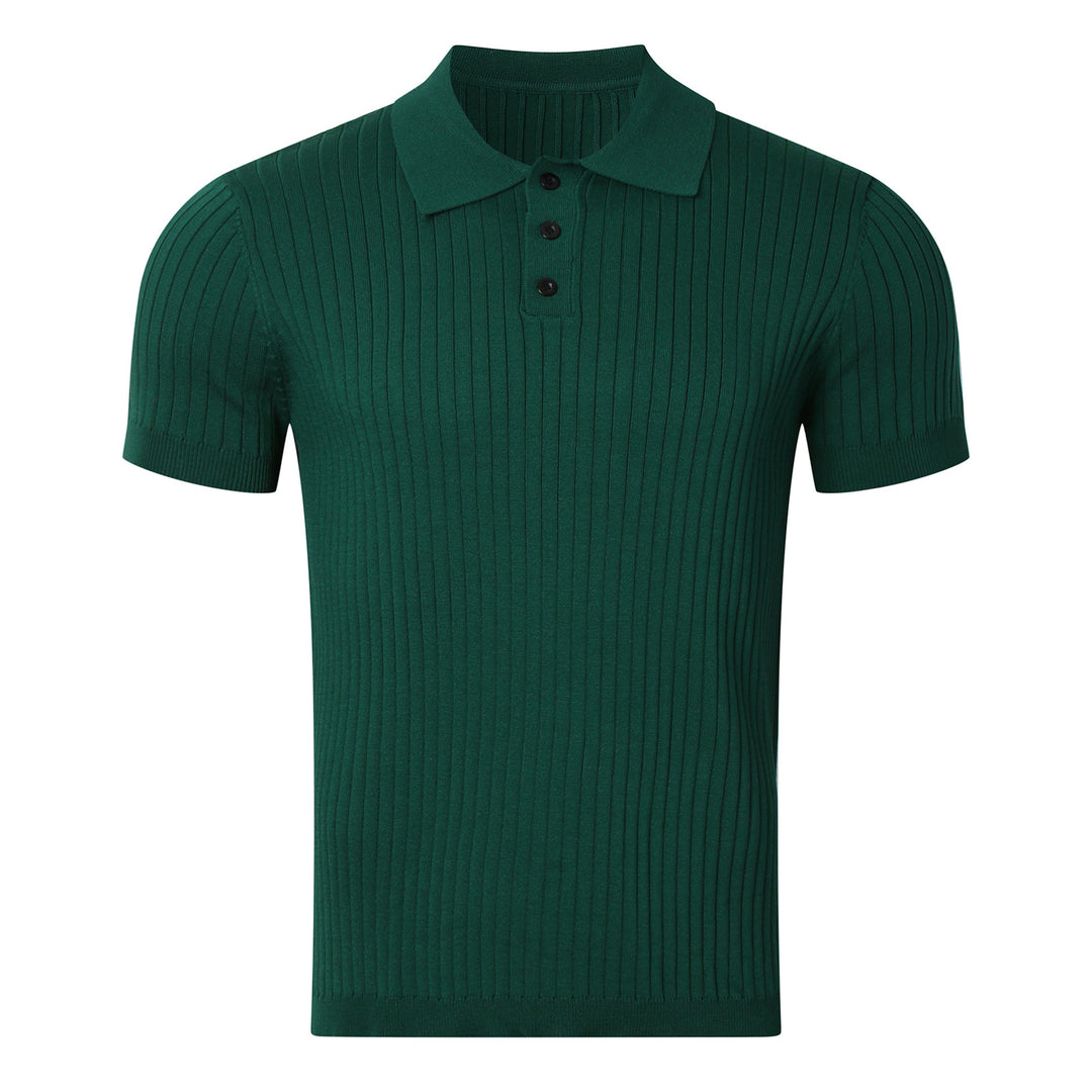 Men's narrow-cut ribbed polo shirt made of fine knit with short sleeves and polo collar StylebySassy