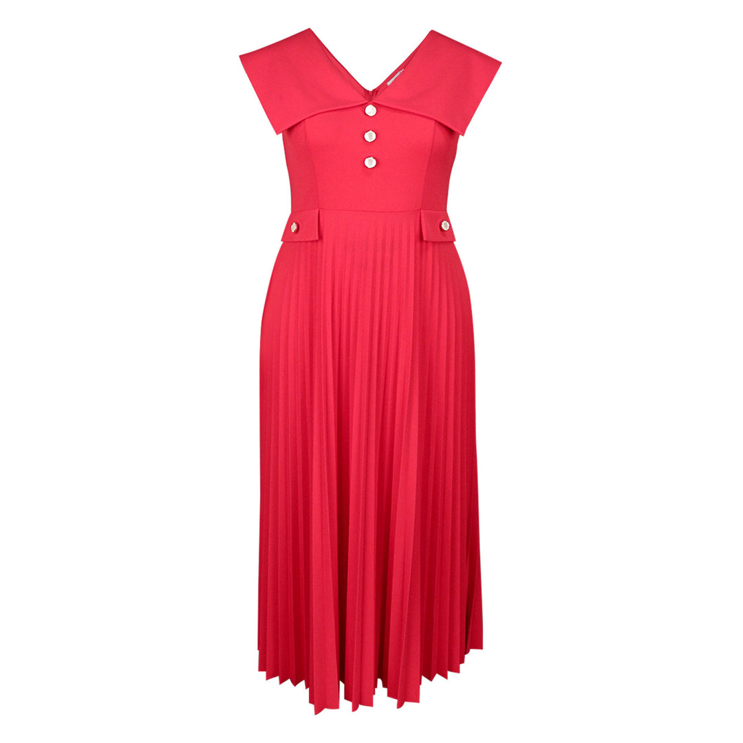 Women's pleated maxi dress with elegant button details StylebySassy