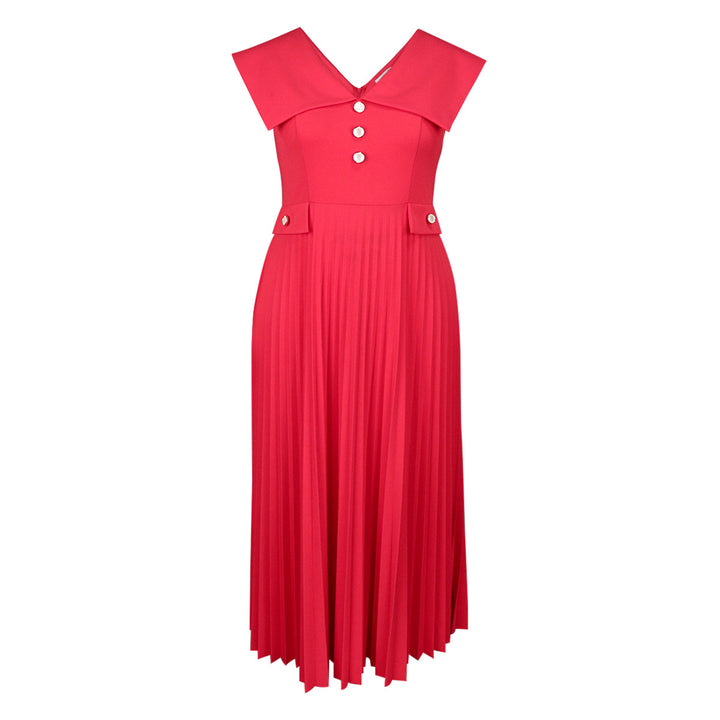 Women's pleated maxi dress with elegant button details StylebySassy