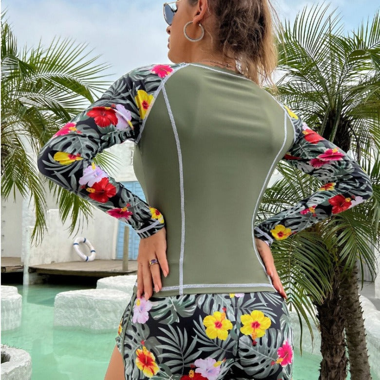 Women Long Sleeve Surf Swimsuit with Floral Pattern StylebySassy