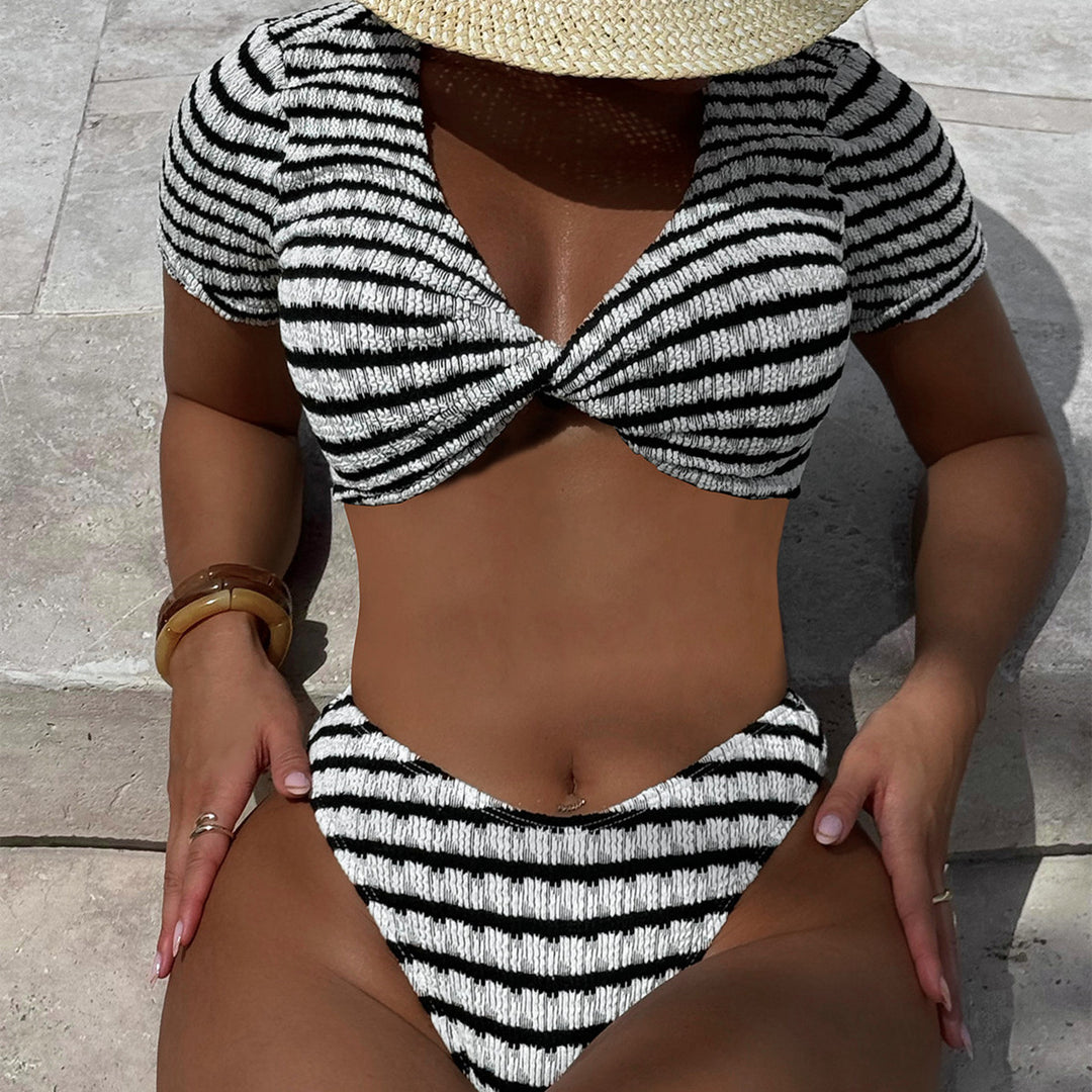 Women's Crop-Top Bikini Set with Elegant Stripes StylebySassy