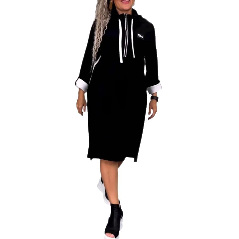 Women’s Nano Hoodie Midi Dress with Hood, Drawstring and Roll-up Cuffs StylebySassy