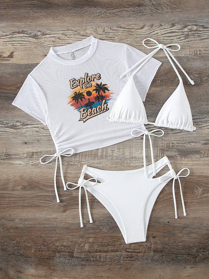 Women's Set with Crop Top and Triangle Bikini StylebySassy
