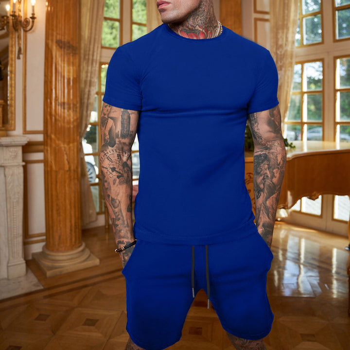Men's slim Jersey set with round neck shirt and elastic drawstring shorts StylebySassy