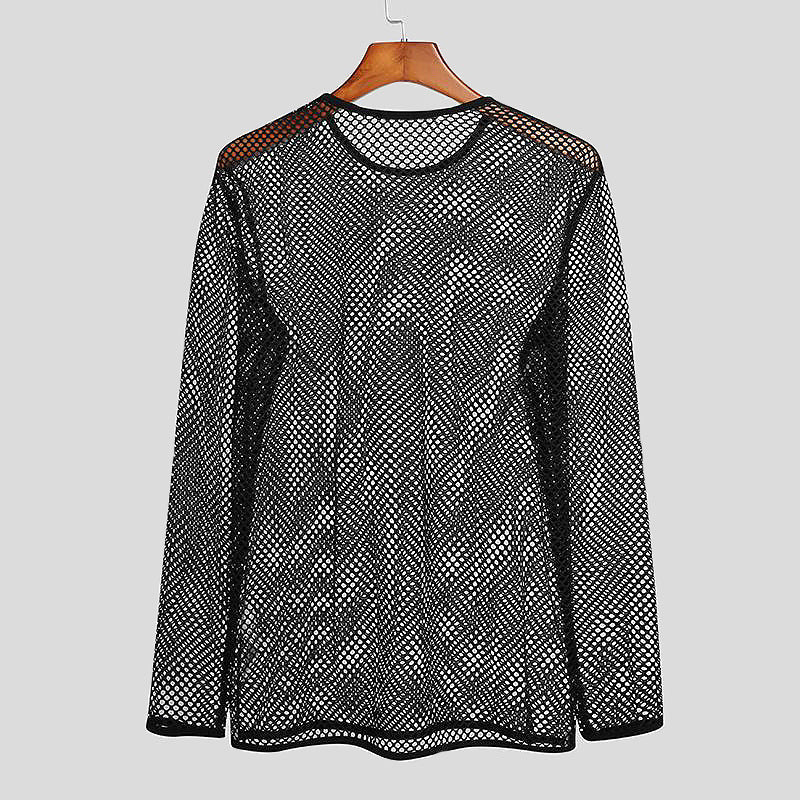 Unisex transparent diamond net long sleeve shirt with round neck StylebySassy