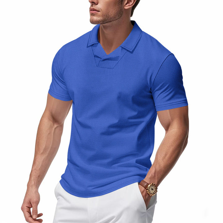 Men's structured short-sleeve polo with open V-neck and close-fitting cut StylebySassy