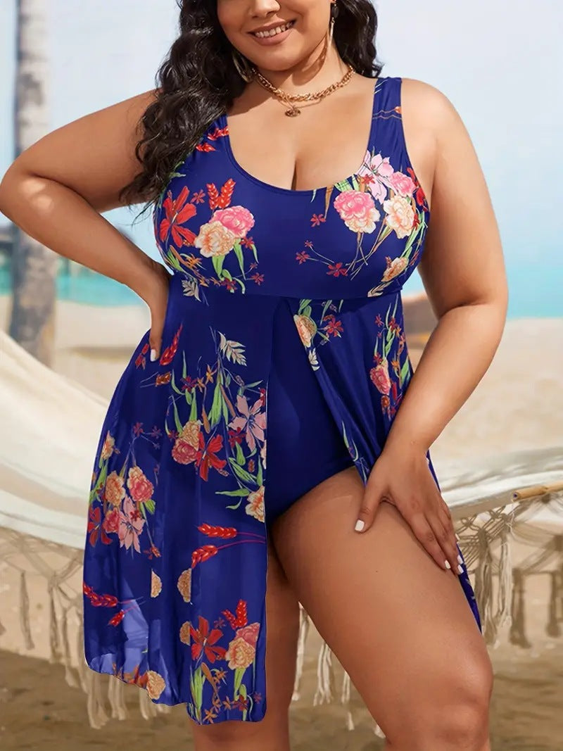 Women's One-Piece Swimsuit with Floral Overlay StylebySassy