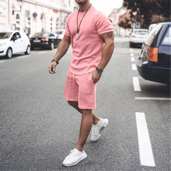 Men's fitted short sleeve shirt with reinforced shoulder seam and elastic drawstring bermuda made of stretch jersey StylebySassy