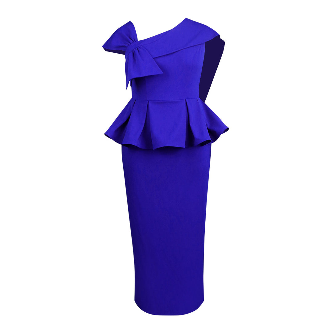 Women Elegant Peplum Dress with Asymmetric Shoulder Design StylebySassy