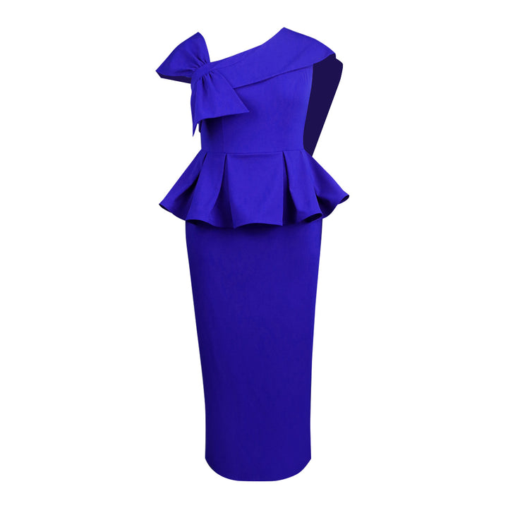 Women Elegant Peplum Dress with Asymmetric Shoulder Design StylebySassy