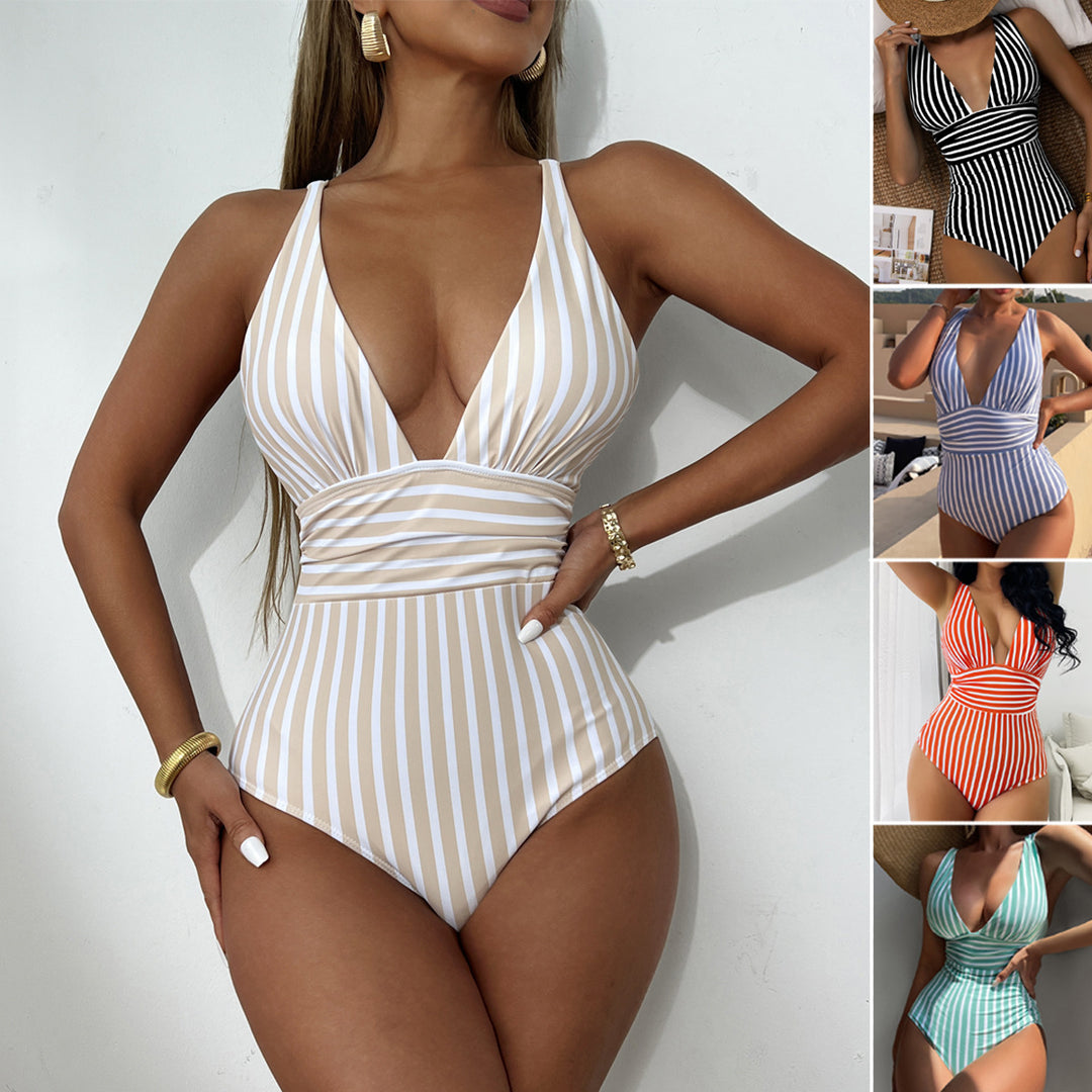 Women's One-Piece Swimsuit with Deep V-Neck and High-Cut Design StylebySassy