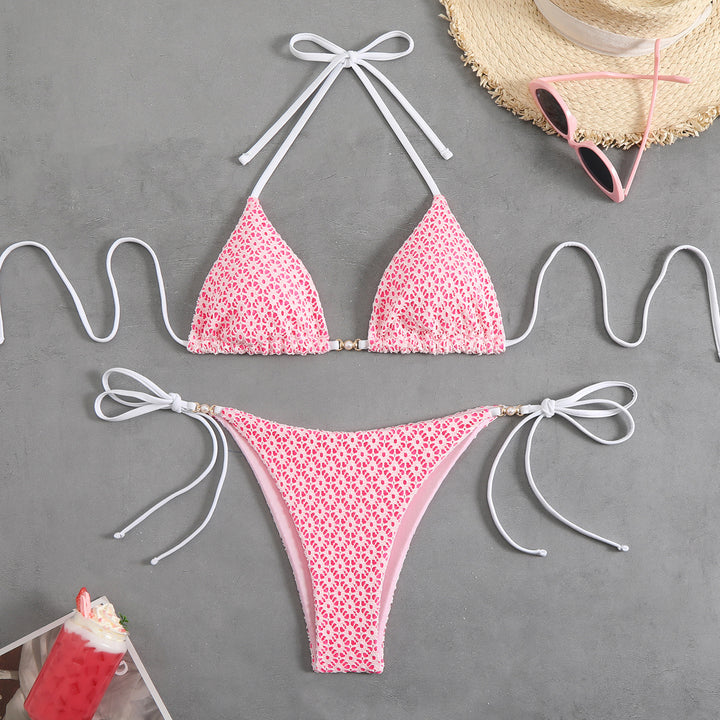 Women's triangle bikini set with adjustable straps and elegant pattern mix StylebySassy