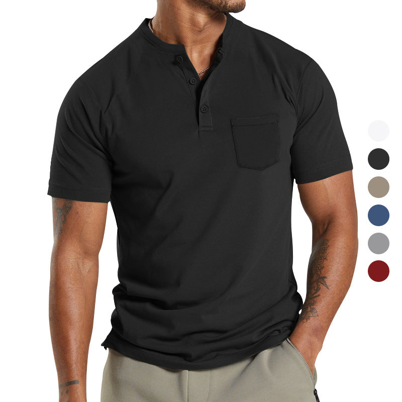 Men's breathable cotton-elastane short sleeve Henley with chest pocket StylebySassy