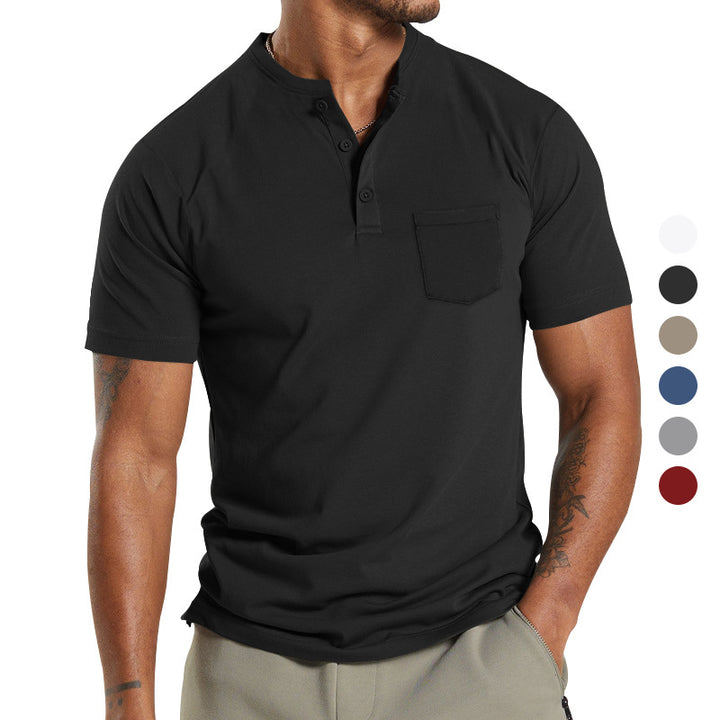 Men's breathable cotton-elastane short sleeve Henley with chest pocket StylebySassy