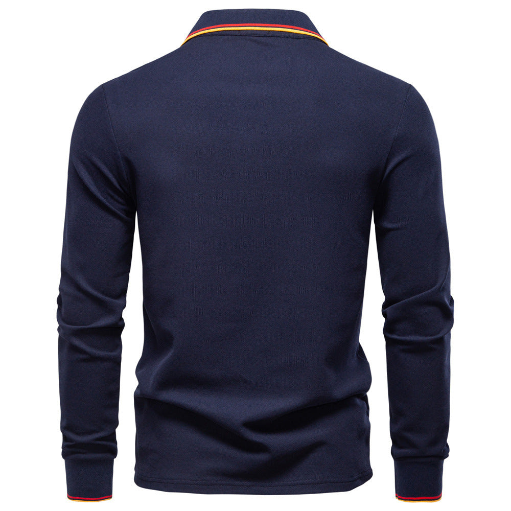 Men's tailored long-sleeve polo made of fine cotton pique with concealed button placket and ribbed cuffs StylebySassy
