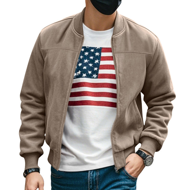 Men's suede look bomber jacket with zipper and ribbed cuffs StylebySassy