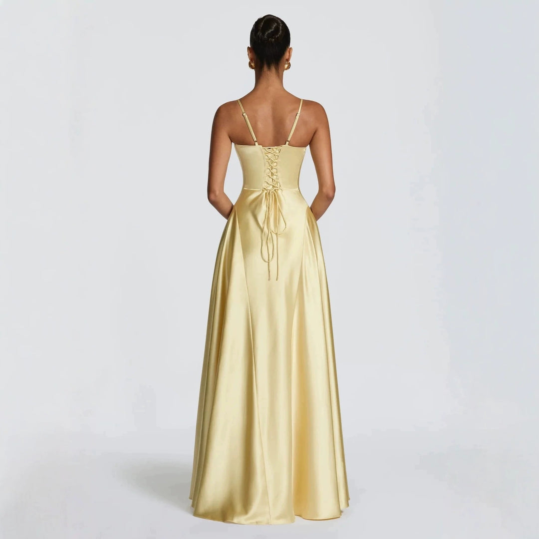 Ladies elegant satin maxi dress with refined spaghetti straps StylebySassy