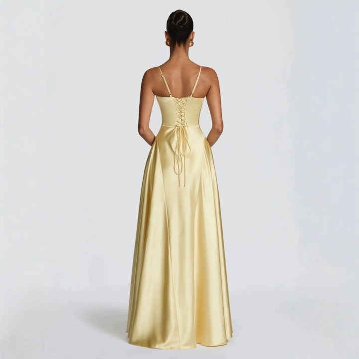 Ladies elegant satin maxi dress with refined spaghetti straps StylebySassy