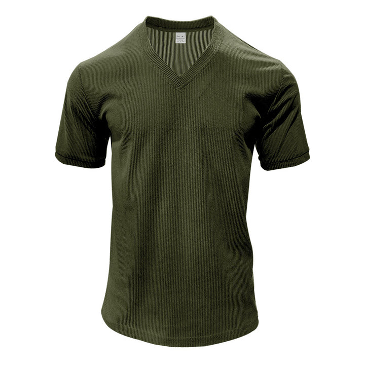 Men's structured V-neck ribbed jersey shirt with short sleeves and a slim fit StylebySassy