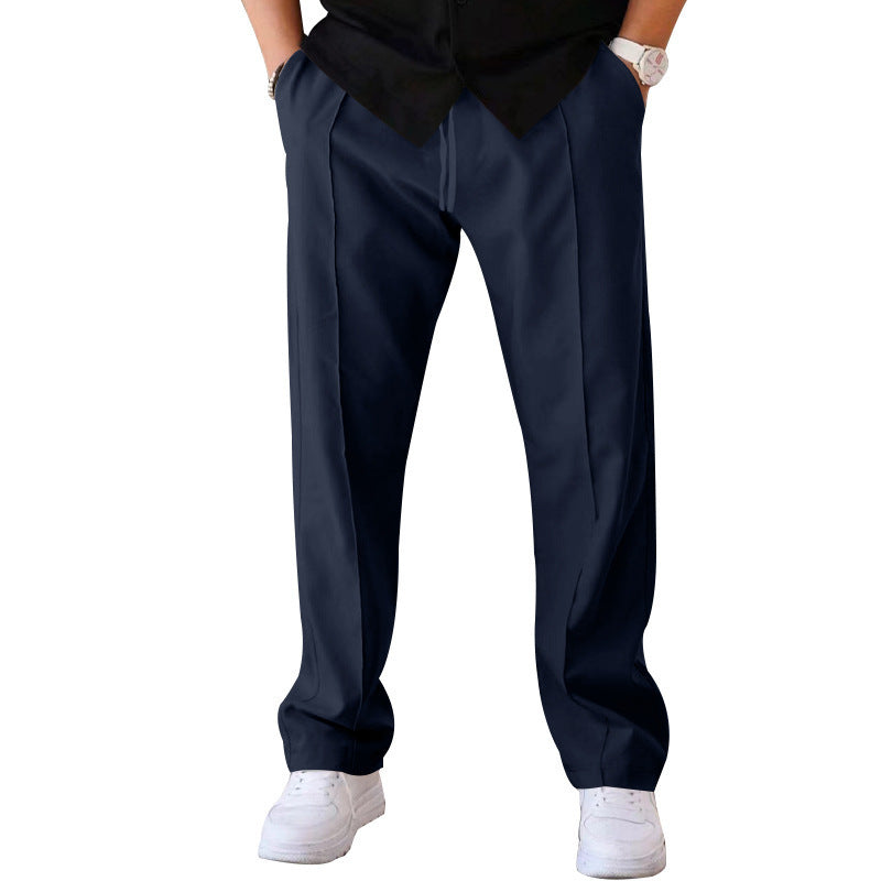 Men's straight-cut casual trousers with crease and drawstring StylebySassy