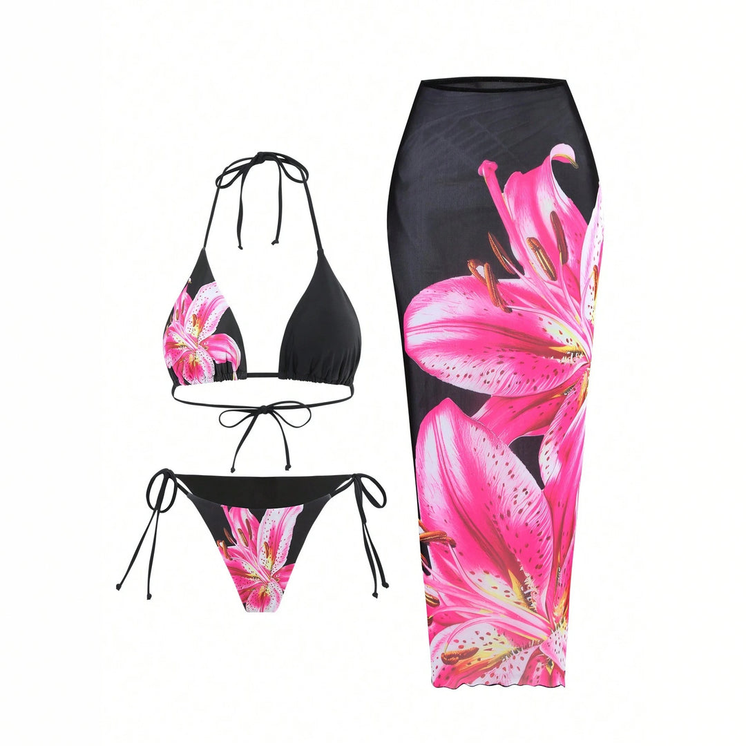 Women's bikini set with floral wrap skirt StylebySassy