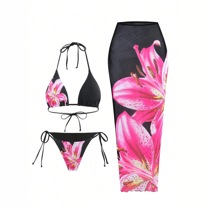 Women's bikini set with floral wrap skirt StylebySassy