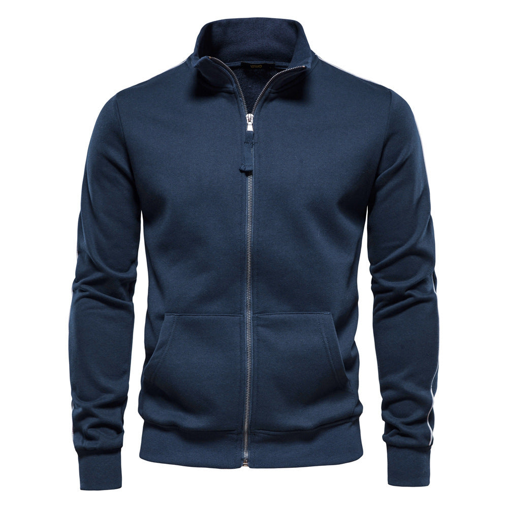 Men's sporty cotton sweatshirt jacket with stand-up collar and kangaroo pockets StylebySassy