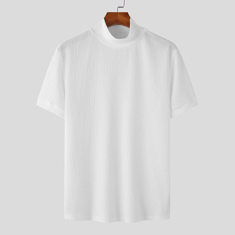 Men's short sleeve fine knit shirt with stand-up collar StylebySassy
