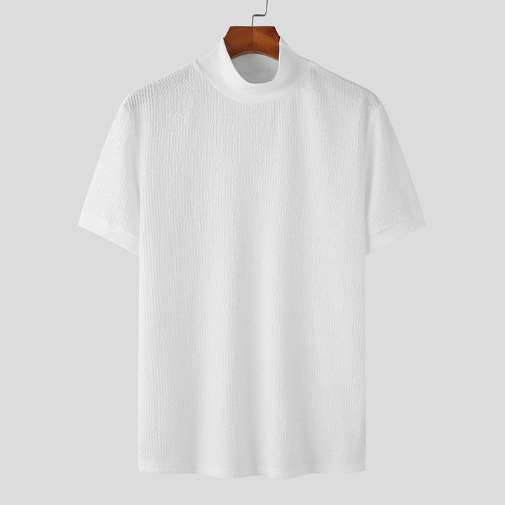 Men's short sleeve fine knit shirt with stand-up collar StylebySassy