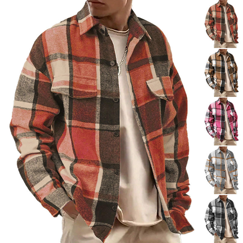 Men's oversized check shirt jacket made of soft flannel with patch chest pockets StylebySassy