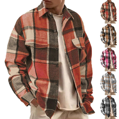 Men's oversized check shirt jacket made of soft flannel with patch chest pockets StylebySassy
