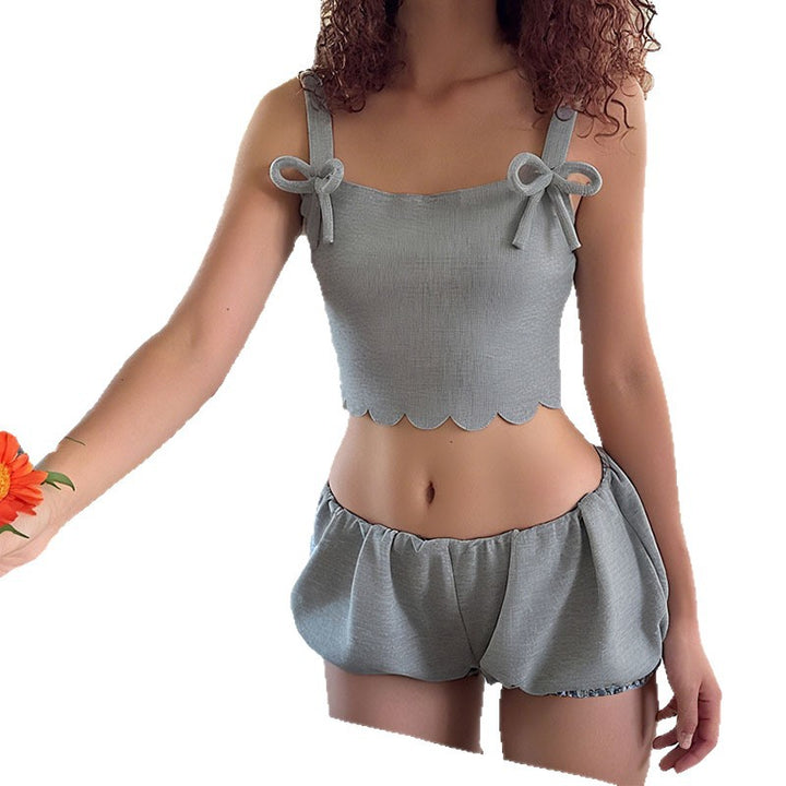 Women's comfortable pajama set with ruffle details and thin straps StylebySassy
