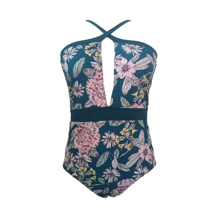 Women’s Sporty Swimsuit with Deep V-Neck and Floral Design StylebySassy