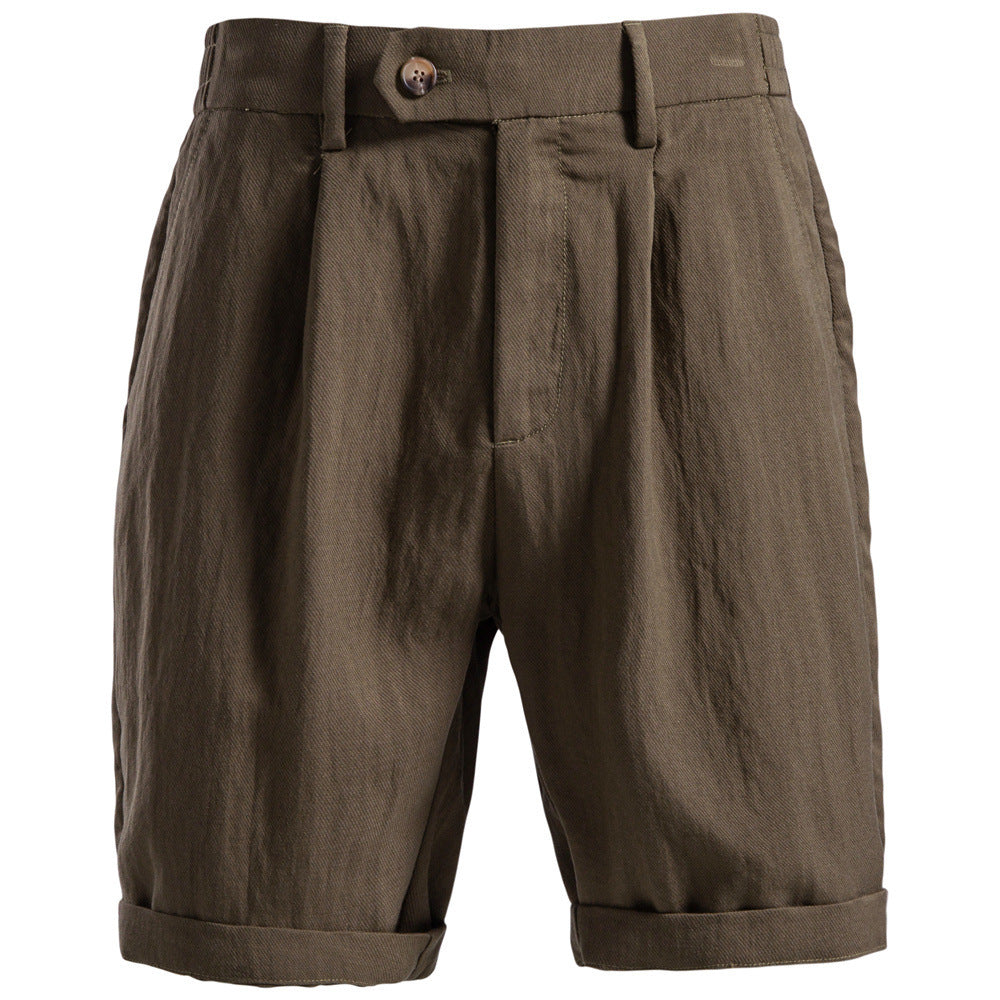 Men's casual linen shorts with cuffs and pleats StylebySassy