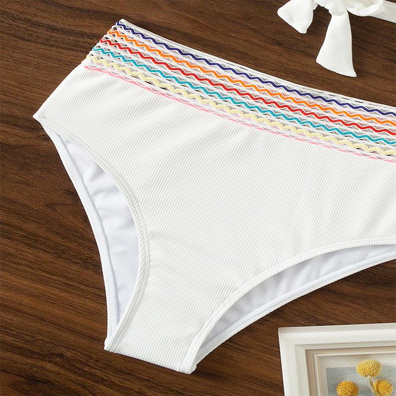 Women High-Waisted Bikini Set with Colorful Strap Design StylebySassy