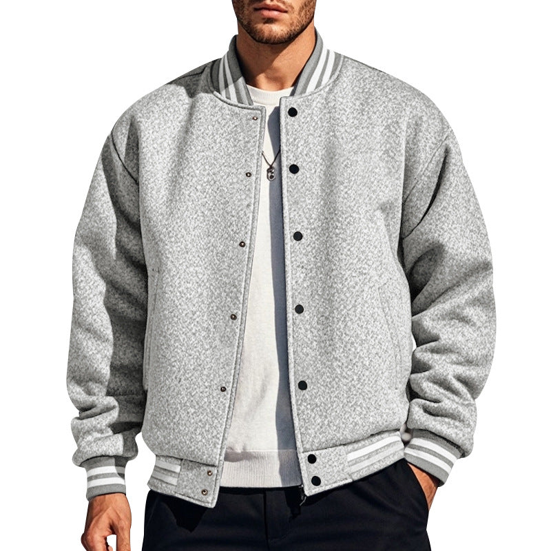 Men's slim college jacket in college style with snap button placket and contrasting ribbed cuffs StylebySassy