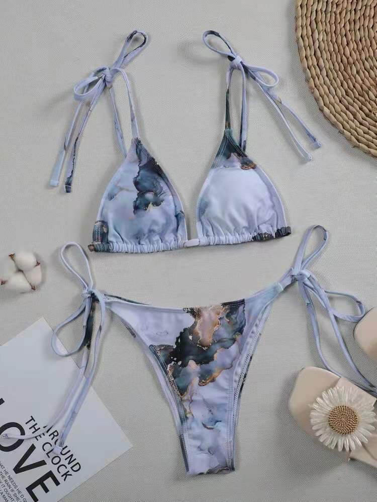 Women's High-Cut Bikini Set with Stylish Marble Print StylebySassy