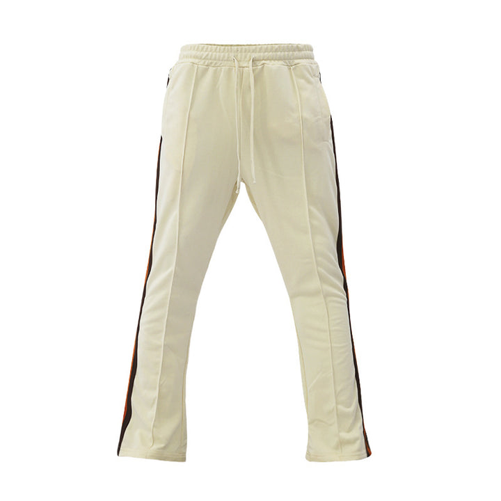 Men's slim-fit casual pants with drawstring, decorative seams, and side contrast stripe StylebySassy