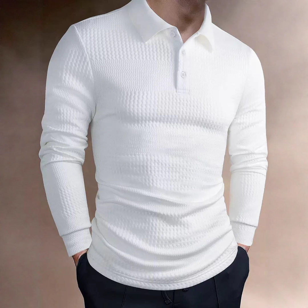 Men's tailored waffle knit polo shirt with classic polo collar StylebySassy